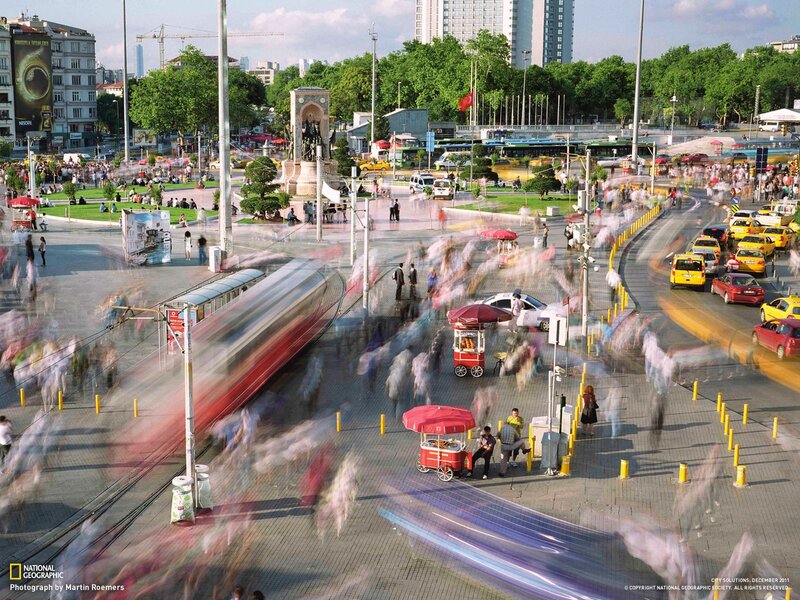 Time-lapse of a busy city square