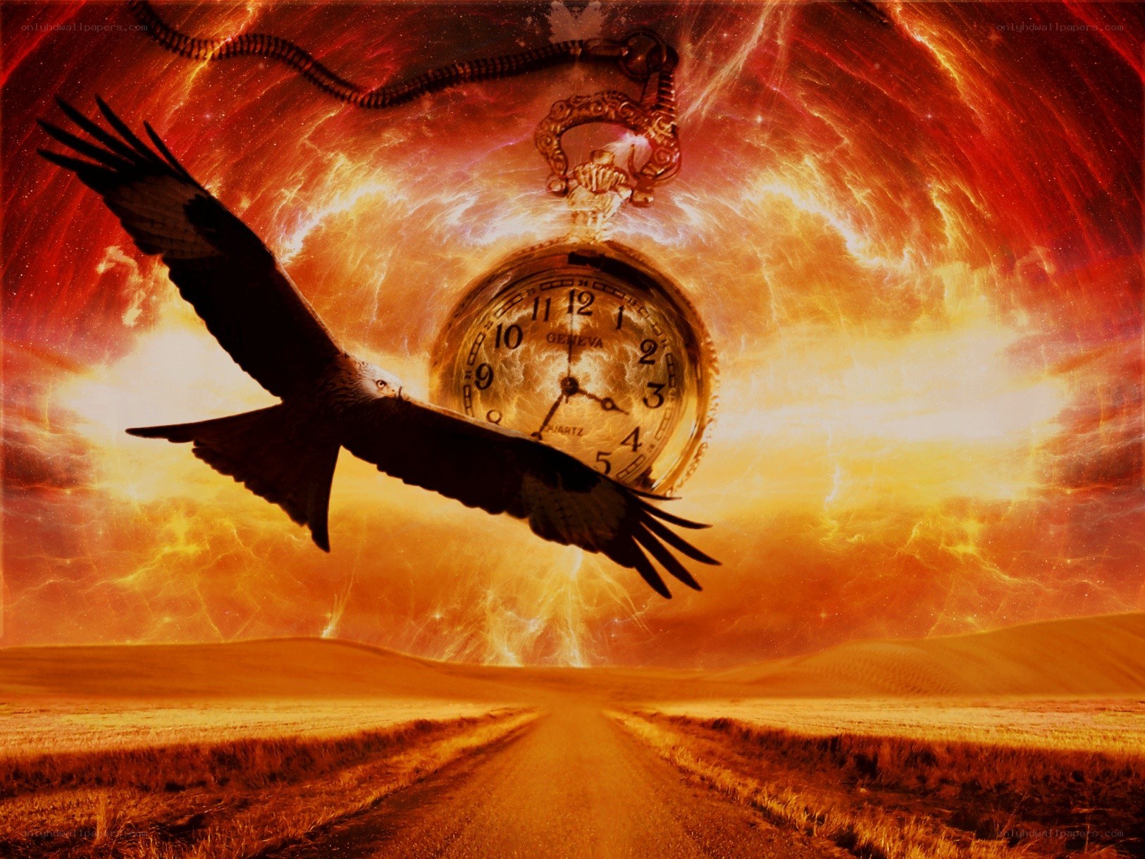 Timeless flight over a desert road