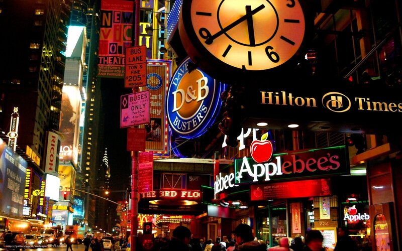 Times Square at Night — Black, Busy, Photograph, Clock