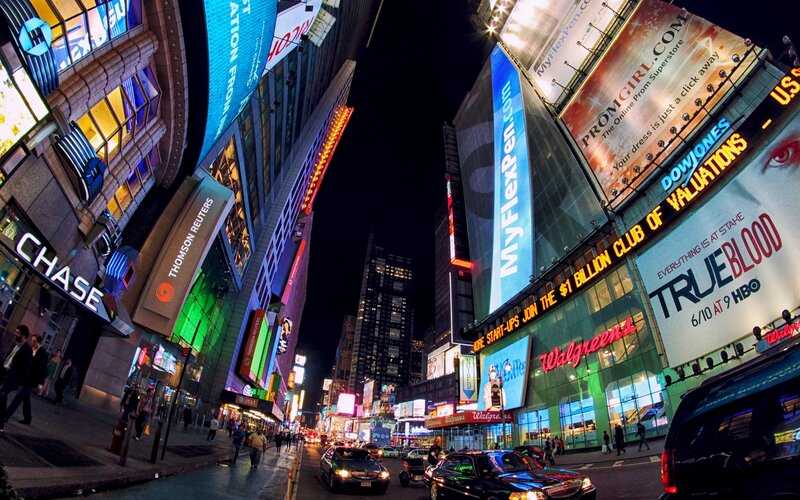 Times Square at Night — Black, Busy, Photograph