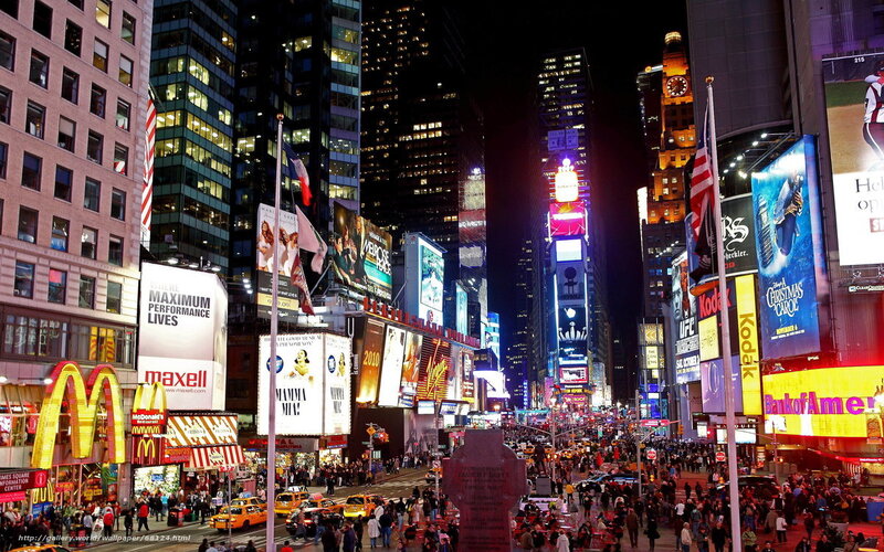 Times Square at Night — Black, Lively