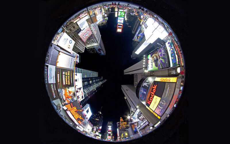 Times Square at Night — Black, Nocturnal, Photograph, Billboards, Buildings