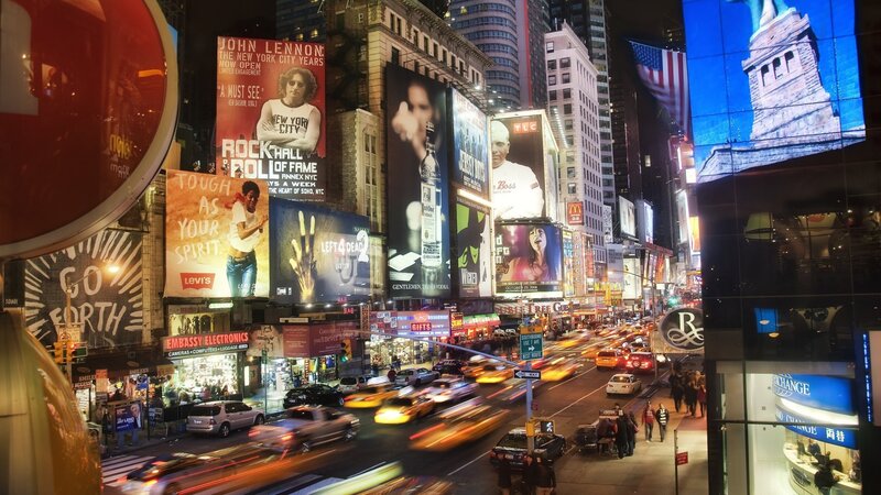 Times Square at Night — Blue, Busy, Photograph