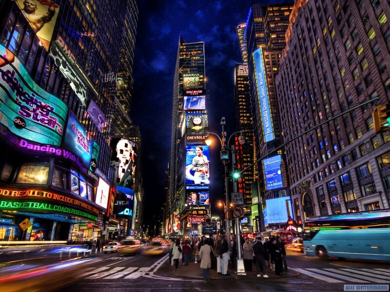 Times Square at Night — Blue, Dramatic, Photograph, Billboards, Buildings