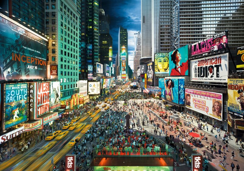 Times Square at Night — Blue, Dramatic, Photograph, Billboards, Crowds