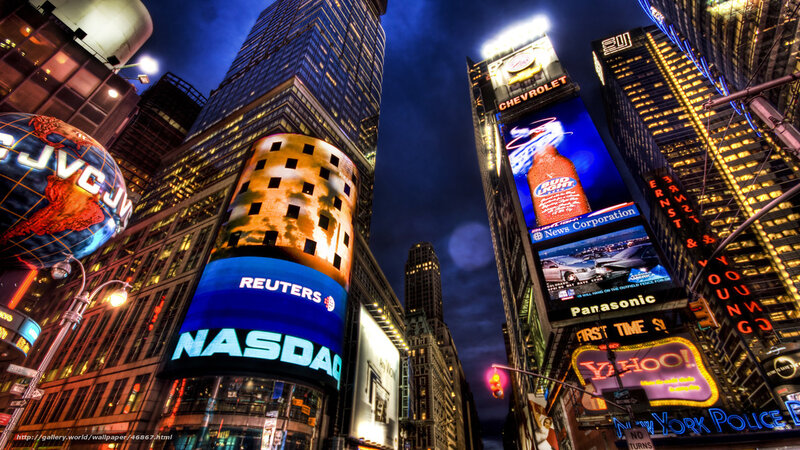 Times Square at Night — Blue, Dramatic, Photograph, Billboards
