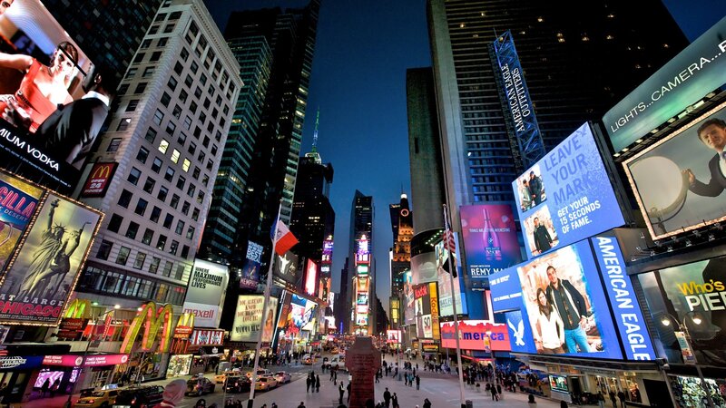 Times Square at Night — Blue, Lively, Photograph