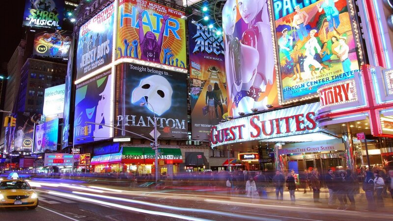 Times Square at Night — Blue, Vibrant, Photograph, Billboards, Pedestrians