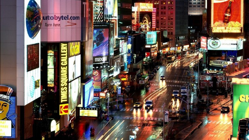 Times Square at Night — Red, Dramatic, Photograph