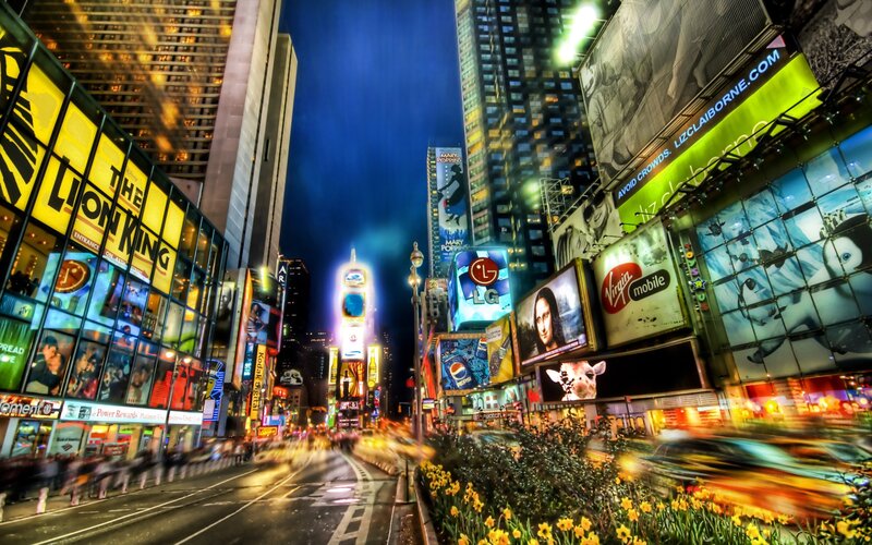 Times Square at Night — Yellow, Dramatic, Photograph