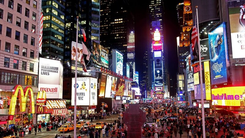 Times Square at Night — Yellow, Lively, Photograph