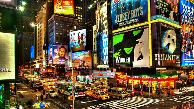 Times Square at Night — Yellow, Vibrant, Photograph