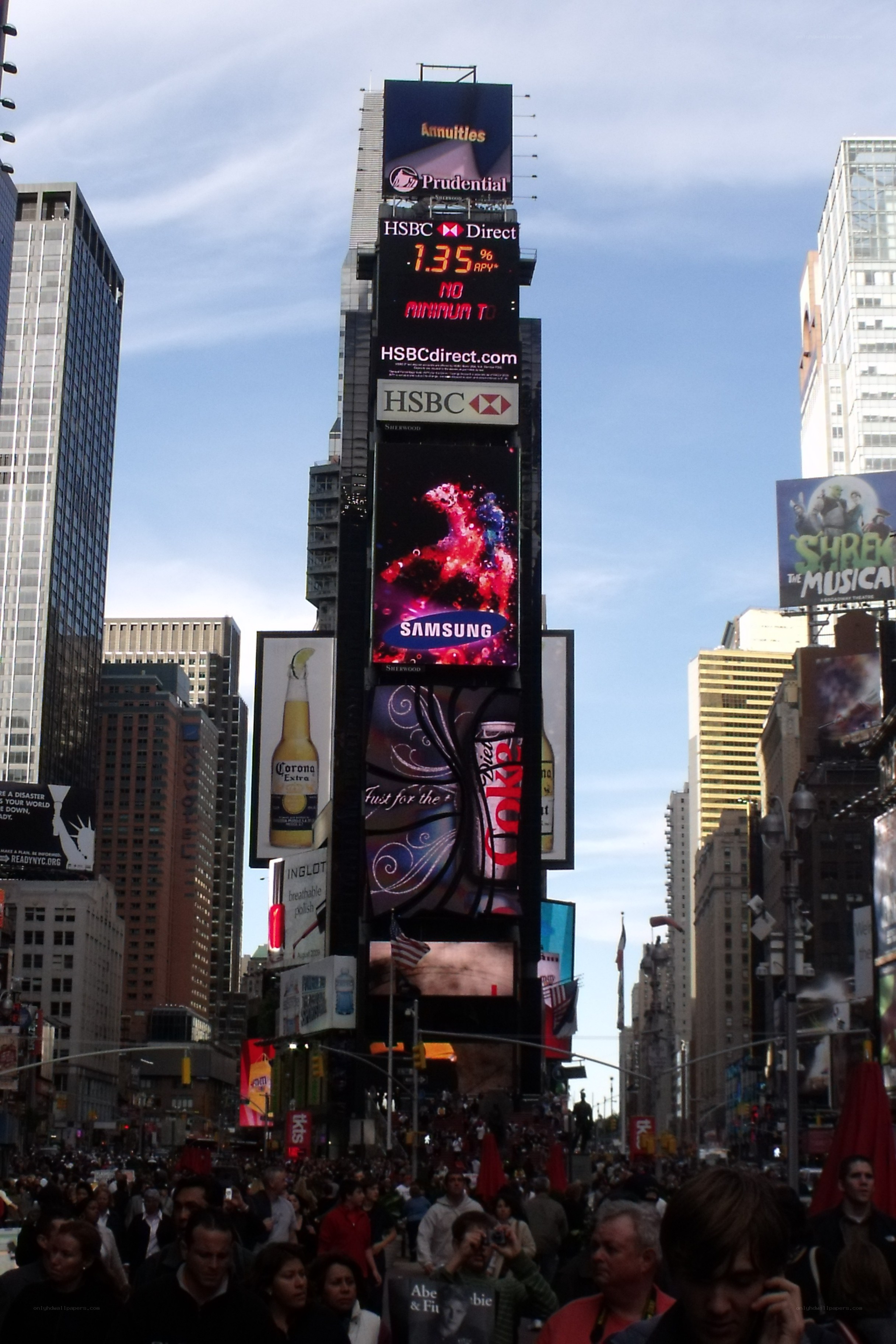 Times Square billboards and crowd
