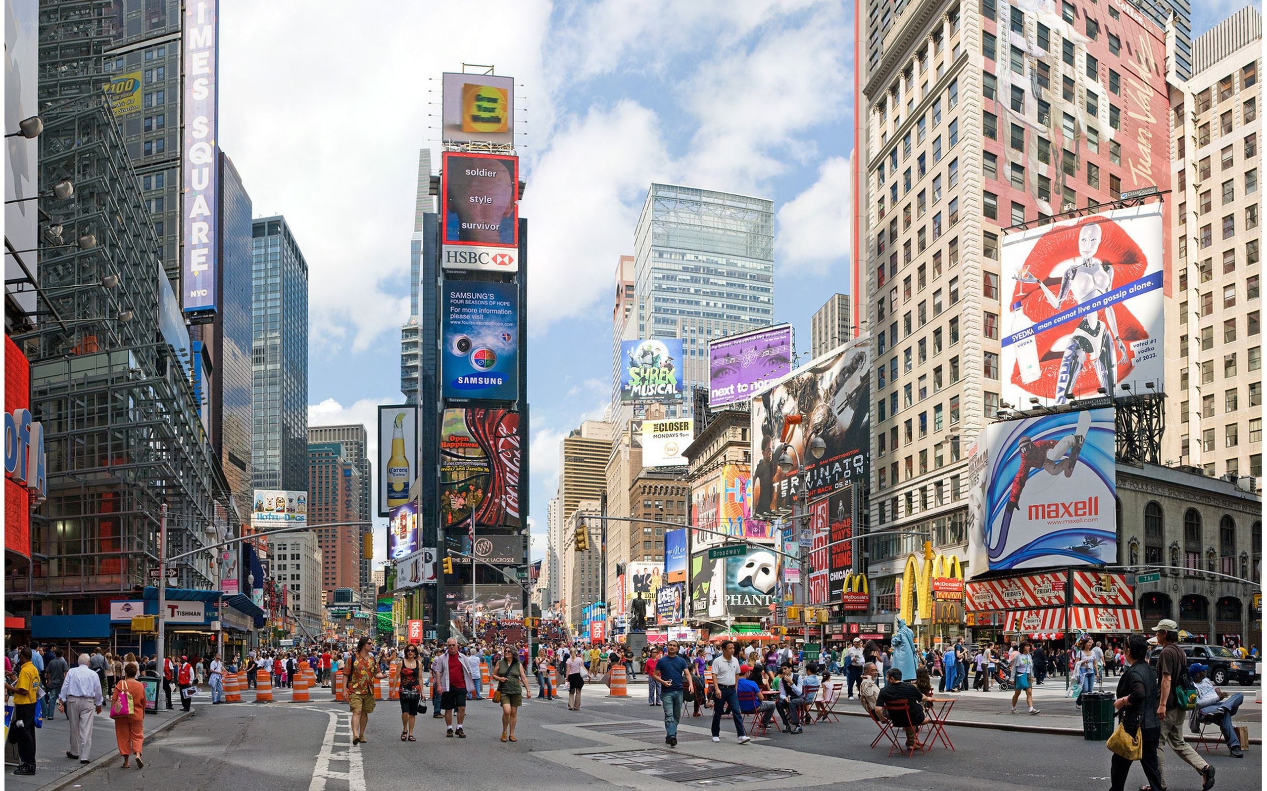 Times Square billboards and crowds