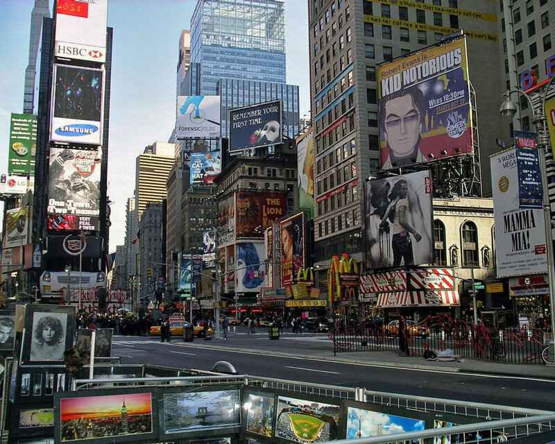 Times Square billboards and crowds