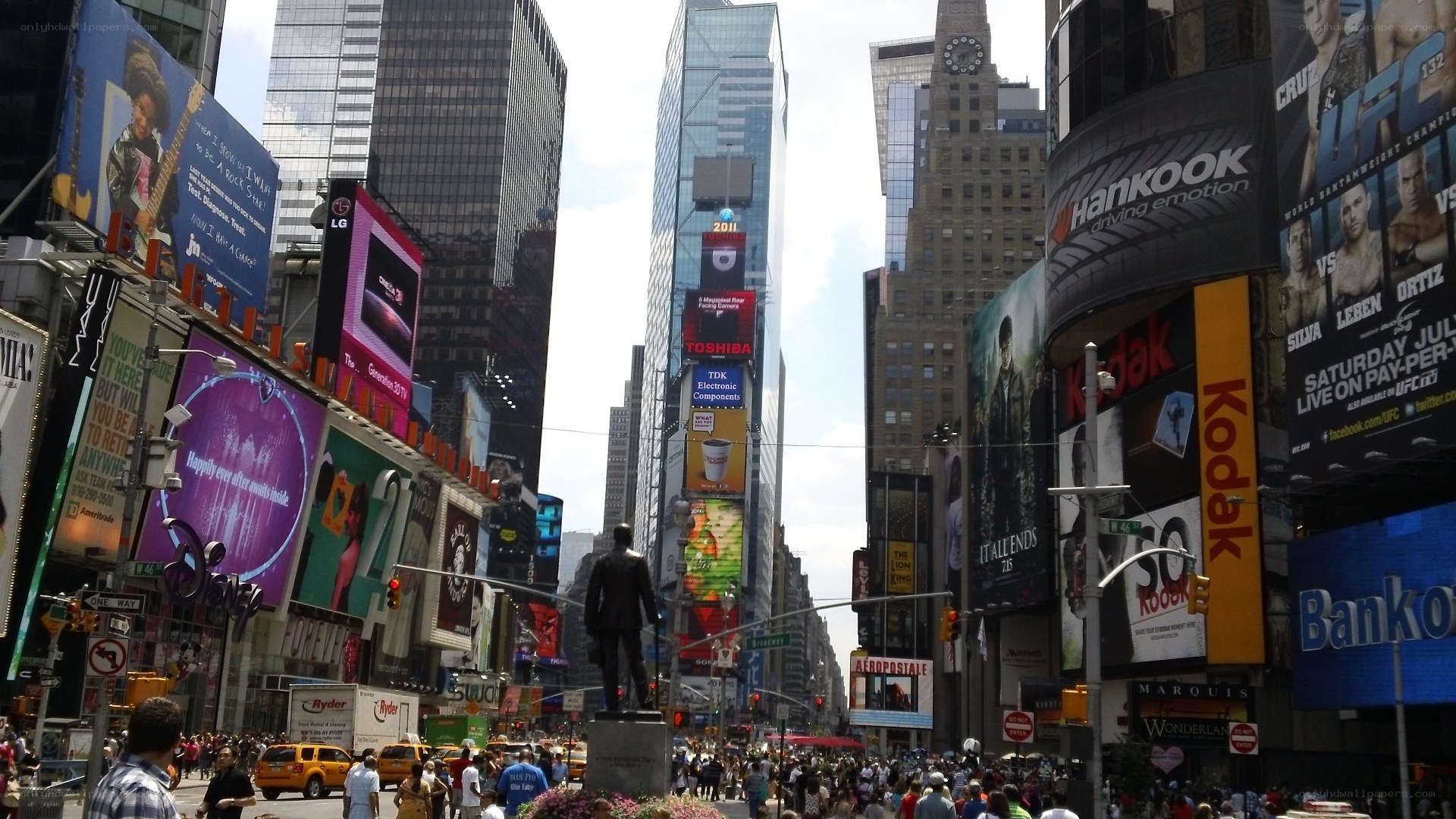 Times Square billboards and crowds
