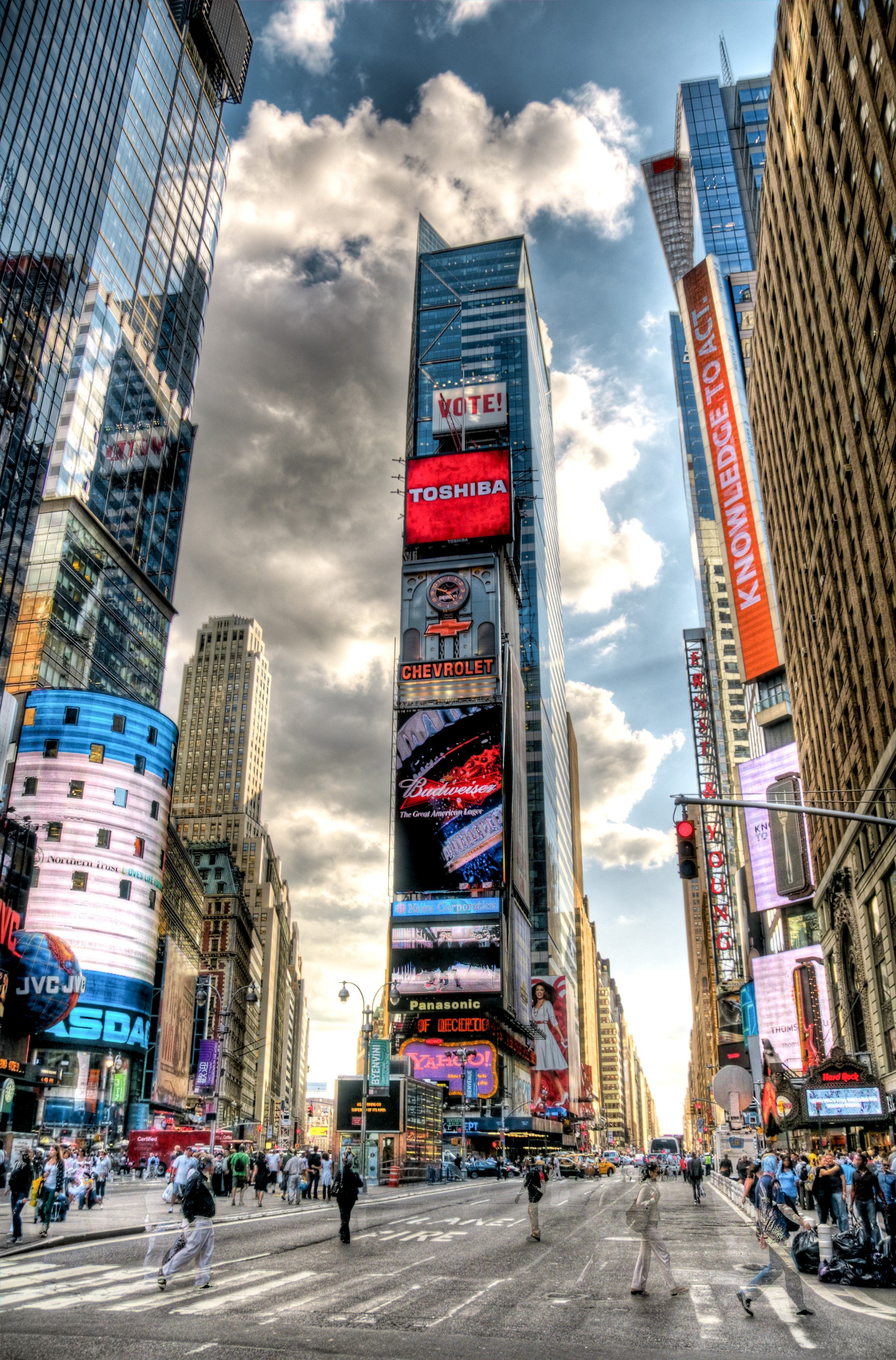 Times Square billboards and crowds