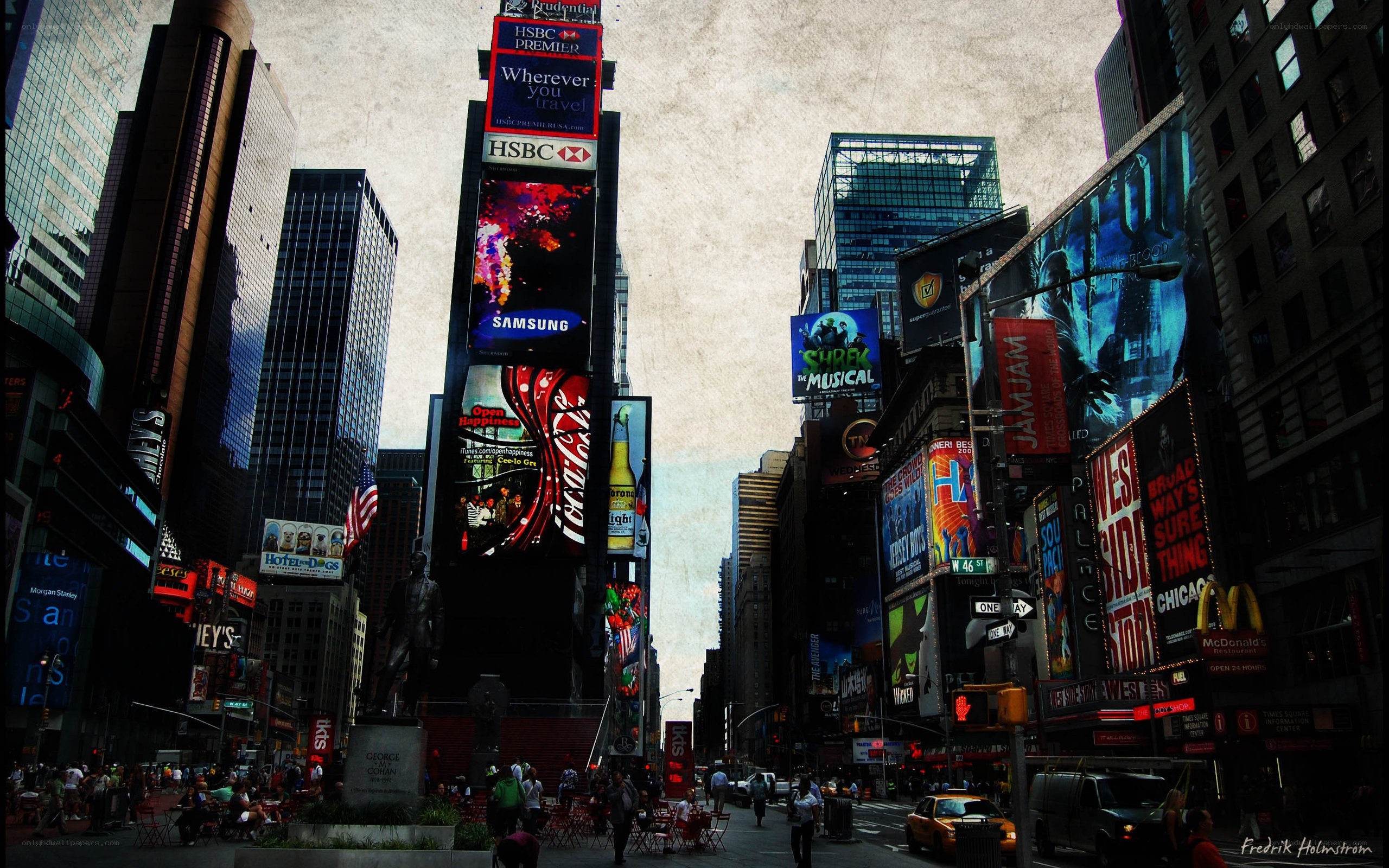 Times Square billboards and crowds