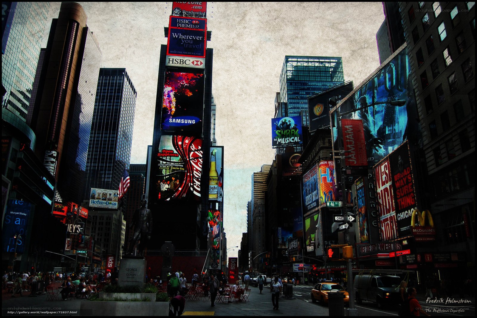 Times Square billboards and crowds