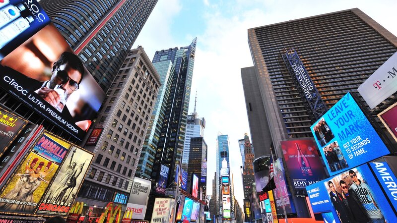 Times Square billboards and skyscrapers