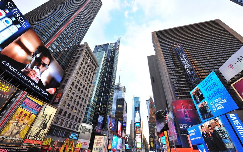 Times Square billboards and skyscrapers