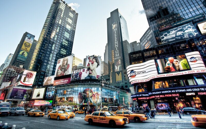 Times Square billboards and taxis