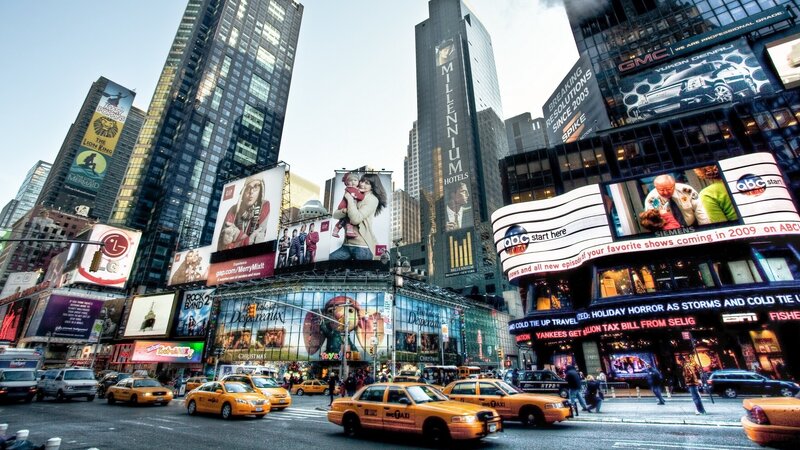 Times Square billboards and taxis