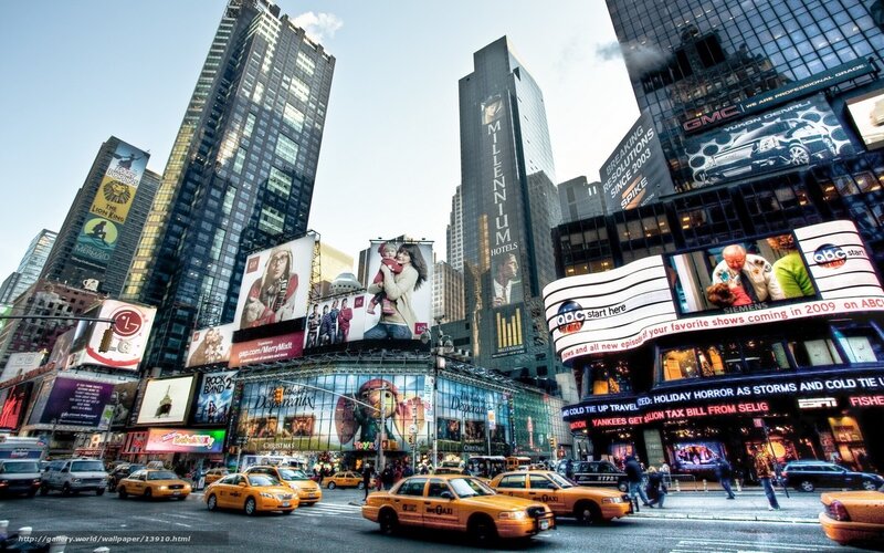 Times Square billboards and taxis