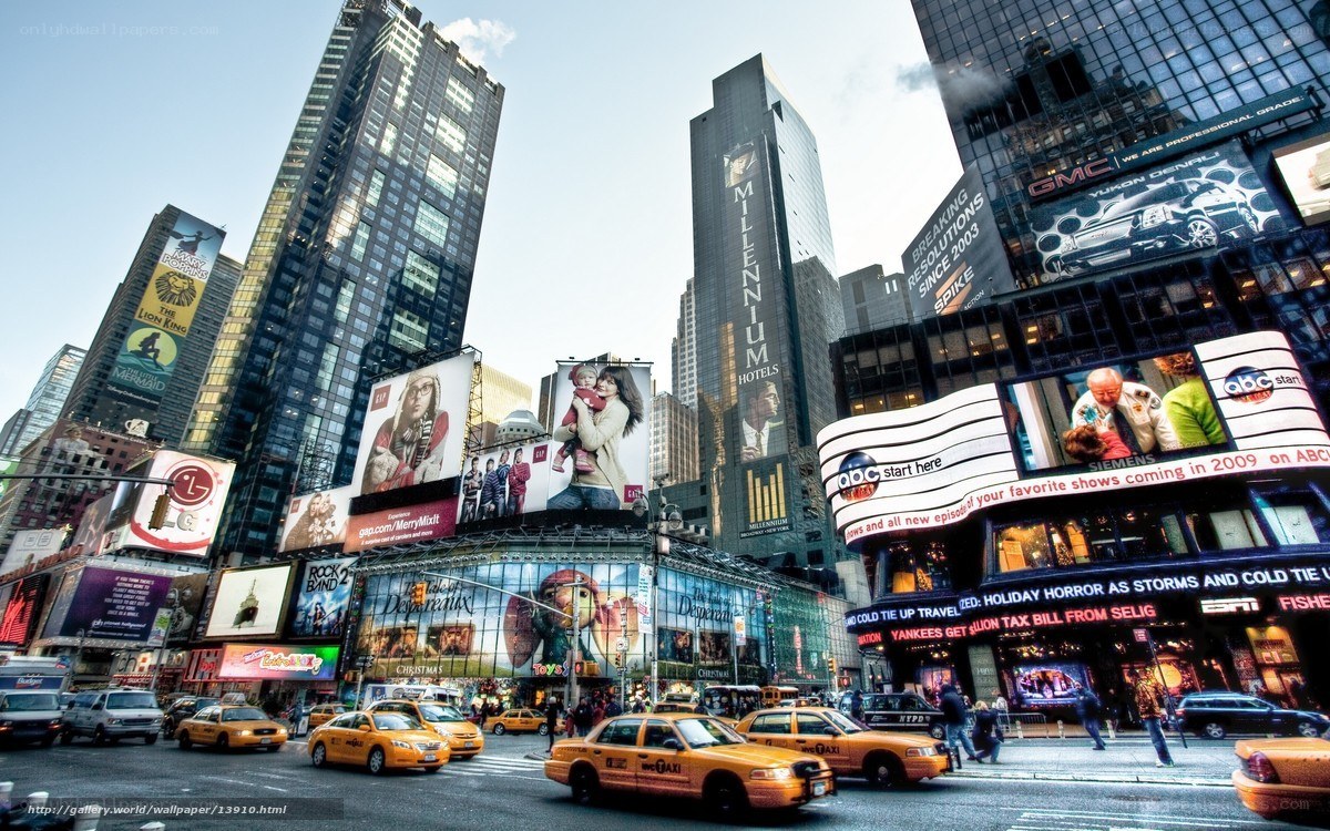 Times Square billboards and taxis