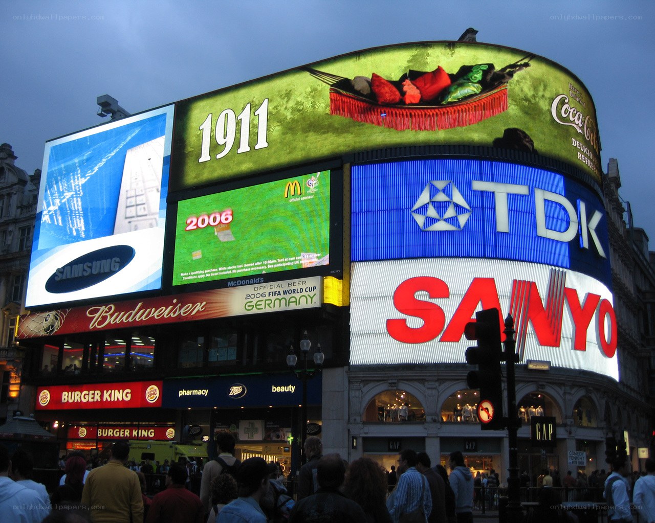 Times Square billboards at dusk