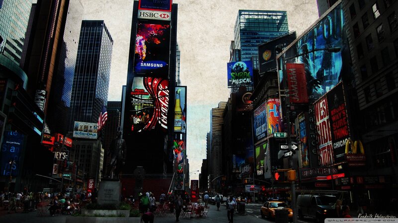 Times Square Billboards — Gray, Busy, Afternoon