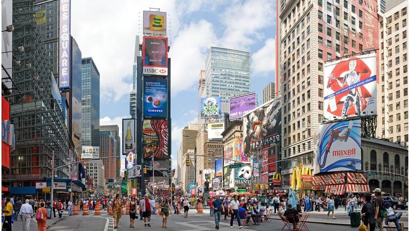 Times Square bustling with crowds