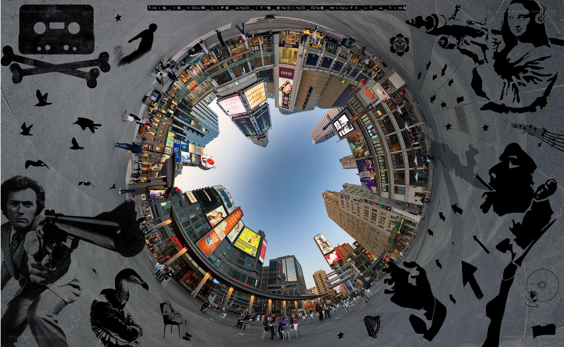 Times Square collage with silhouettes