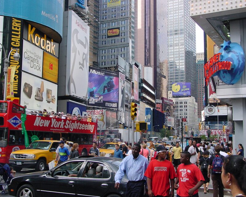 Times Square crowd and billboards