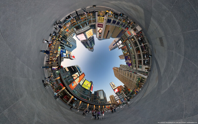 Times Square in a fisheye lens