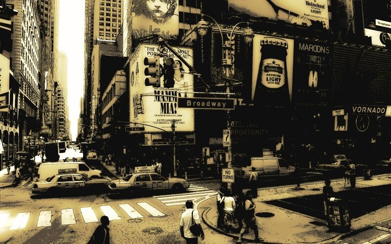 Times Square Street Scene — Black