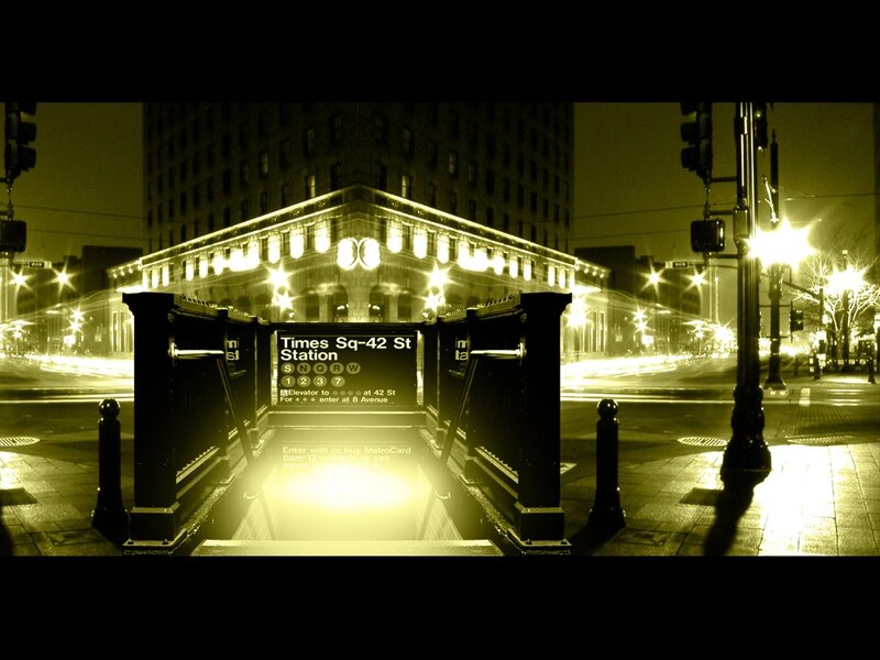 Times Square subway entrance at night
