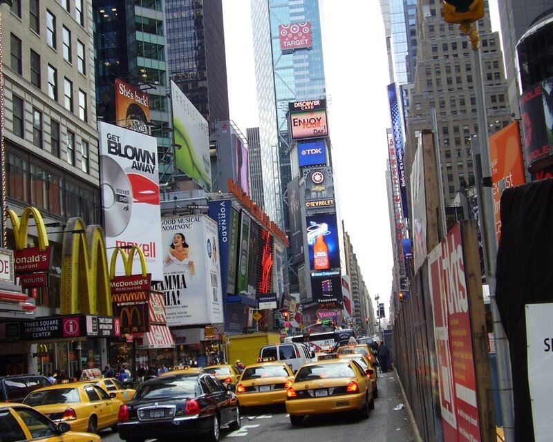 Times Square traffic and billboards