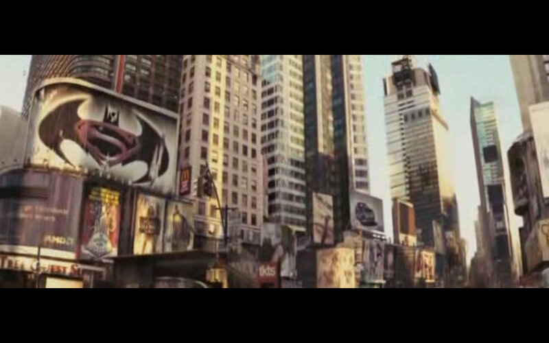 Times Square with superhero logos