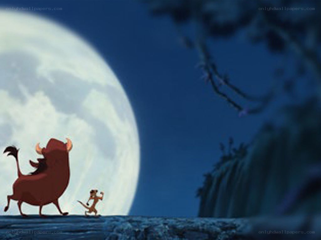 Timon and Pumbaa under the moon