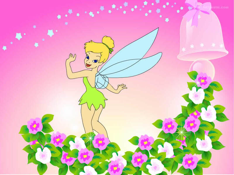 Tinker Bell Fairy — Pink, Whimsical, Illustration, Flowers