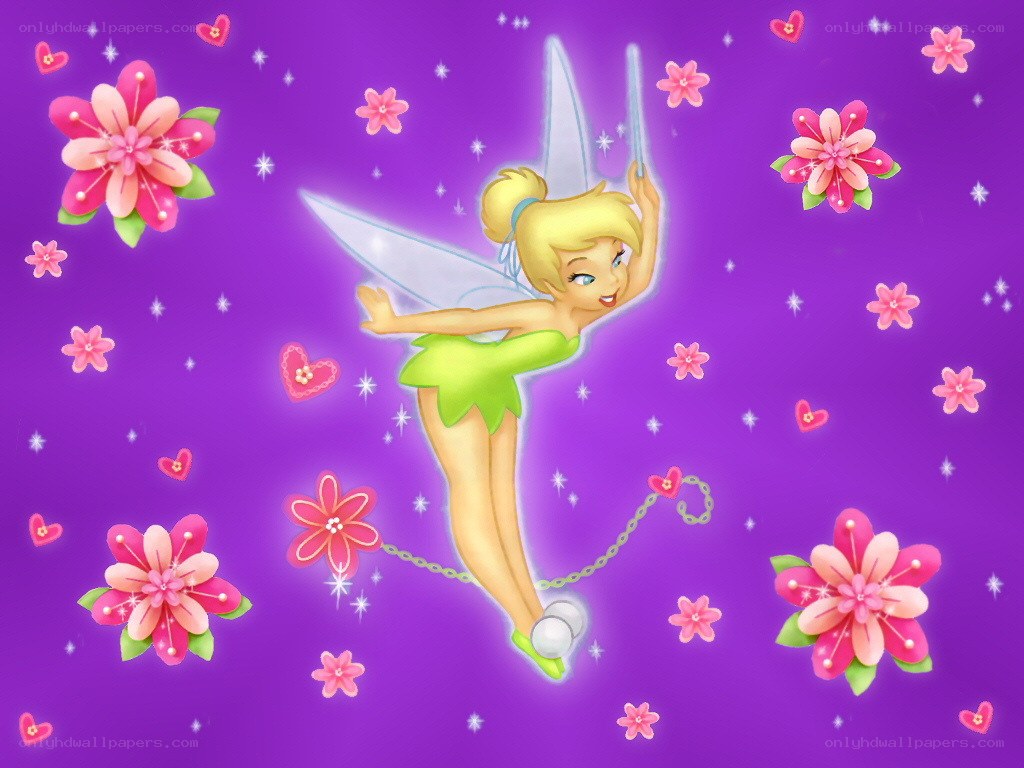Tinker Bell flying with flowers