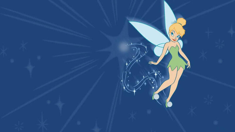 Tinker Bell flying with sparkles