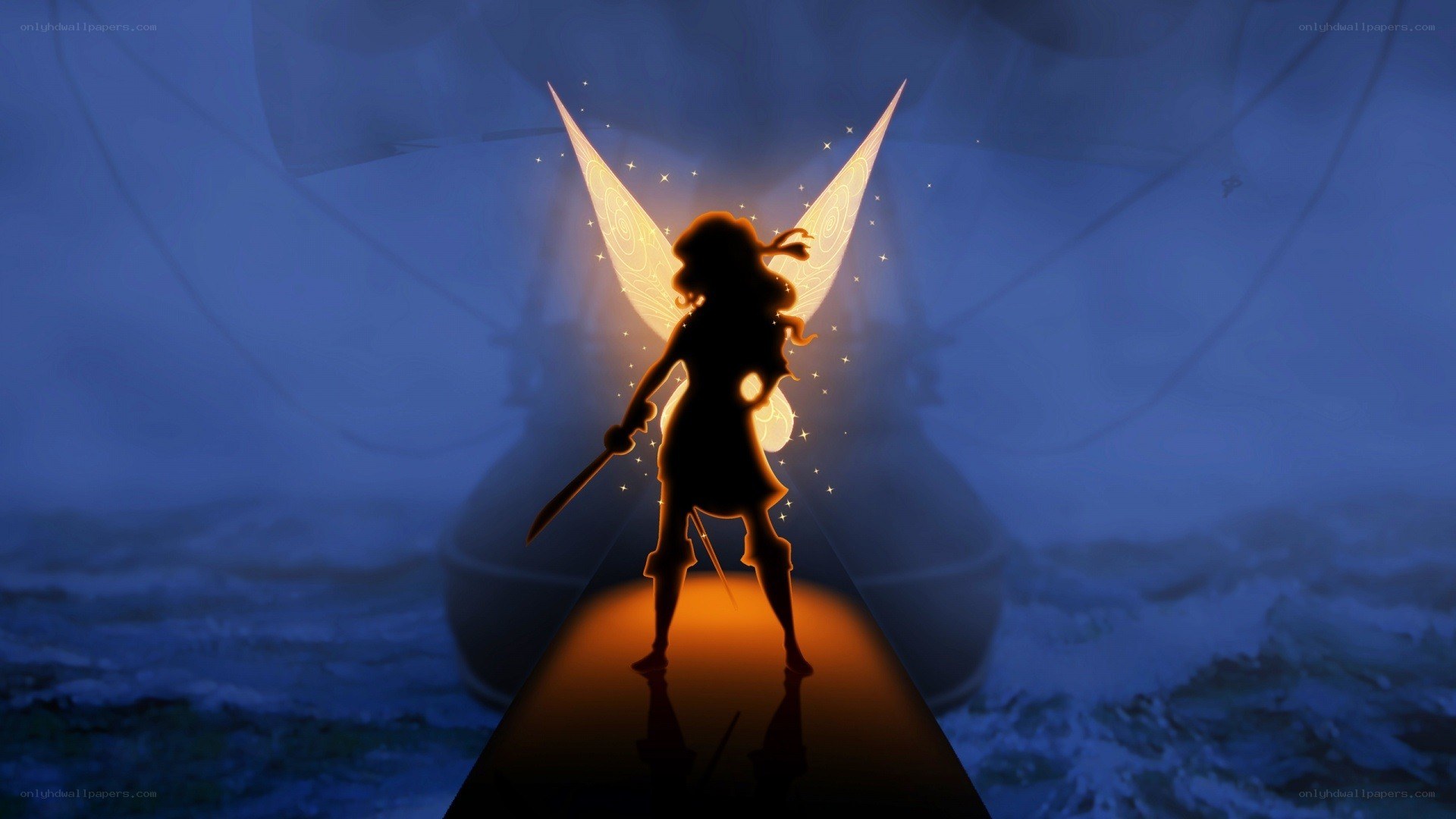 Tinker Bell silhouette on ship