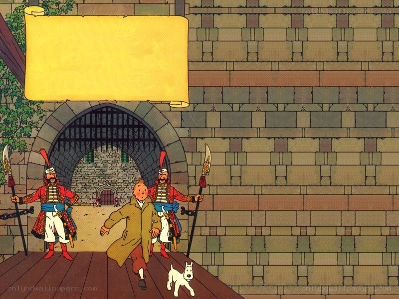 Tintin at a castle gate