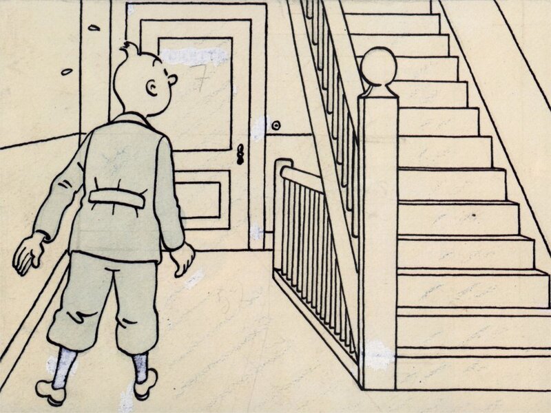 Tintin at a door