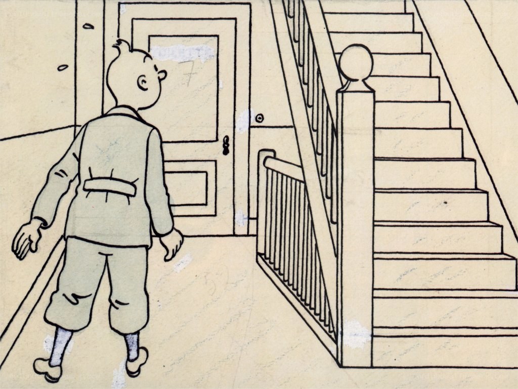 Tintin at a door