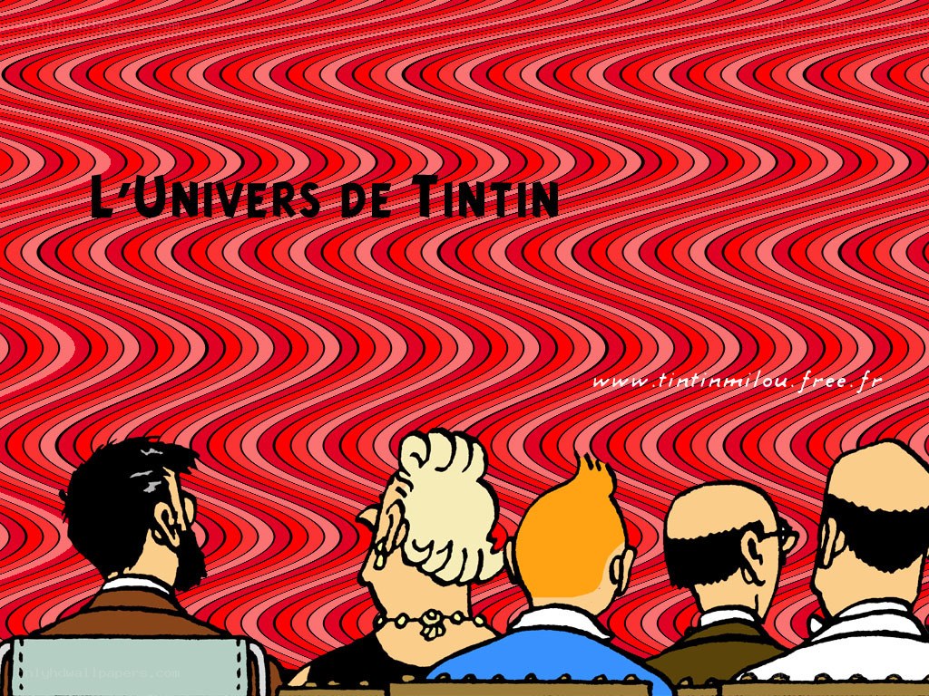 Tintin characters in a crowd