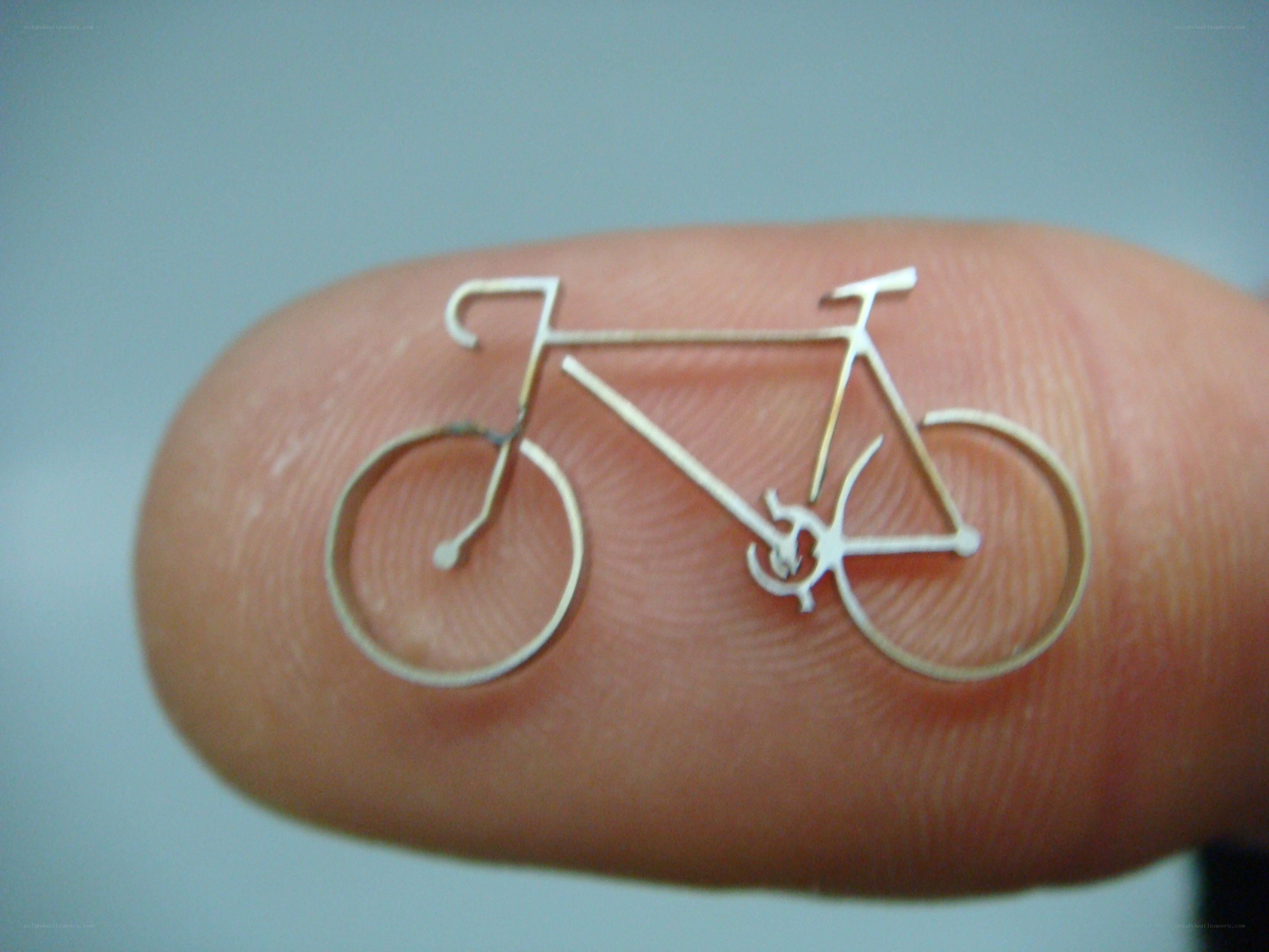tiny bicycle on fingertip
