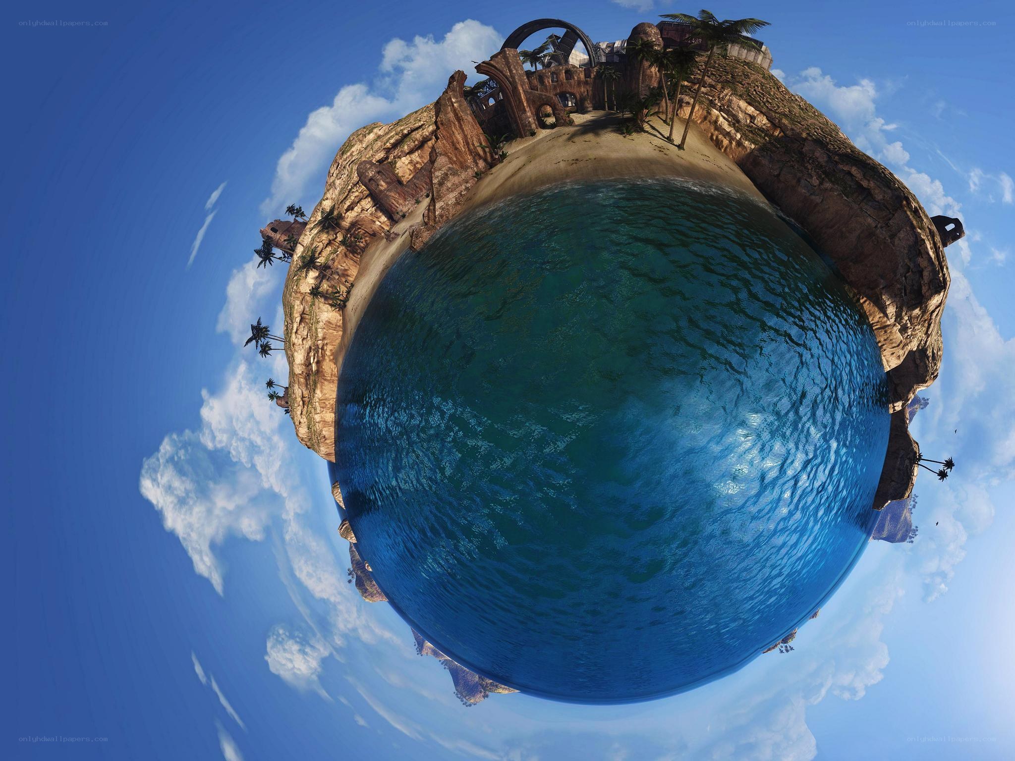 tiny island with ruins